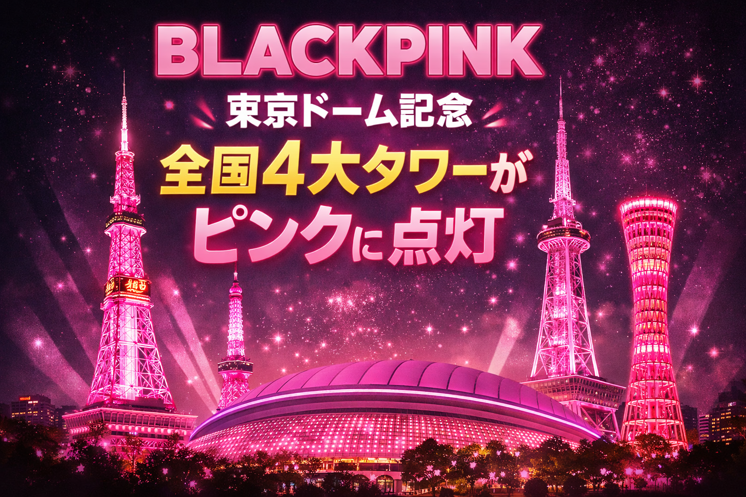 BLACKPINK東京ドーム公演記念！全国4都市のタワーがピンクにライト 